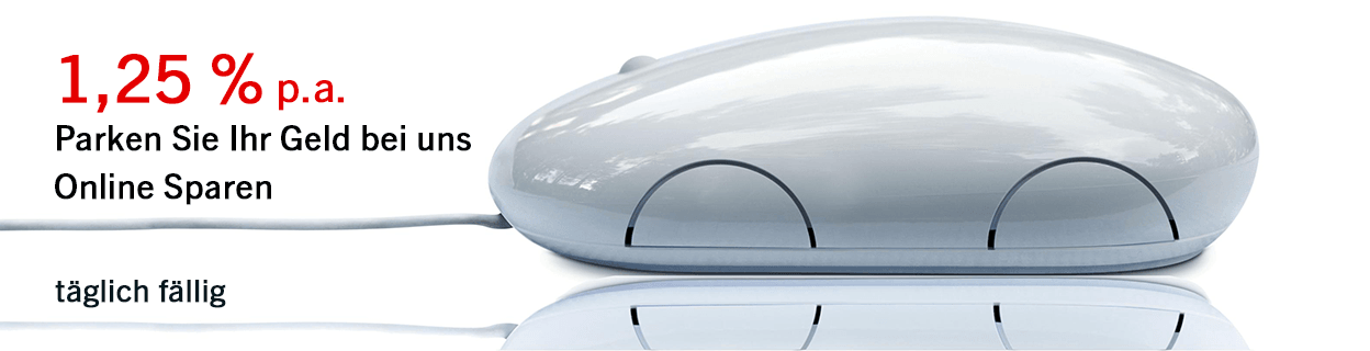 Sie befinden sich auf der Content-Seite für täglich fällige Spareinlagen. Darstellung einer PC-Maus, welche symbolhaft ein Automobil darstellt. Anzeige der aktuellen Kondition für täglich fällige Spareinlagen.